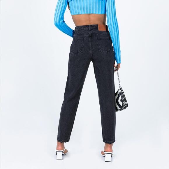 Princess Polly Black High Waist Straight Leg Denim Jeans Size 6 - Picture 5 of 11